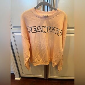 Peanuts Snoopy Women's Light Orange Surf Hibiscus Flower Crew Neck Sweater